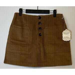 Altar’d State Corduroy Mini Skirt Half Button Brown Tan CottageCore NWT